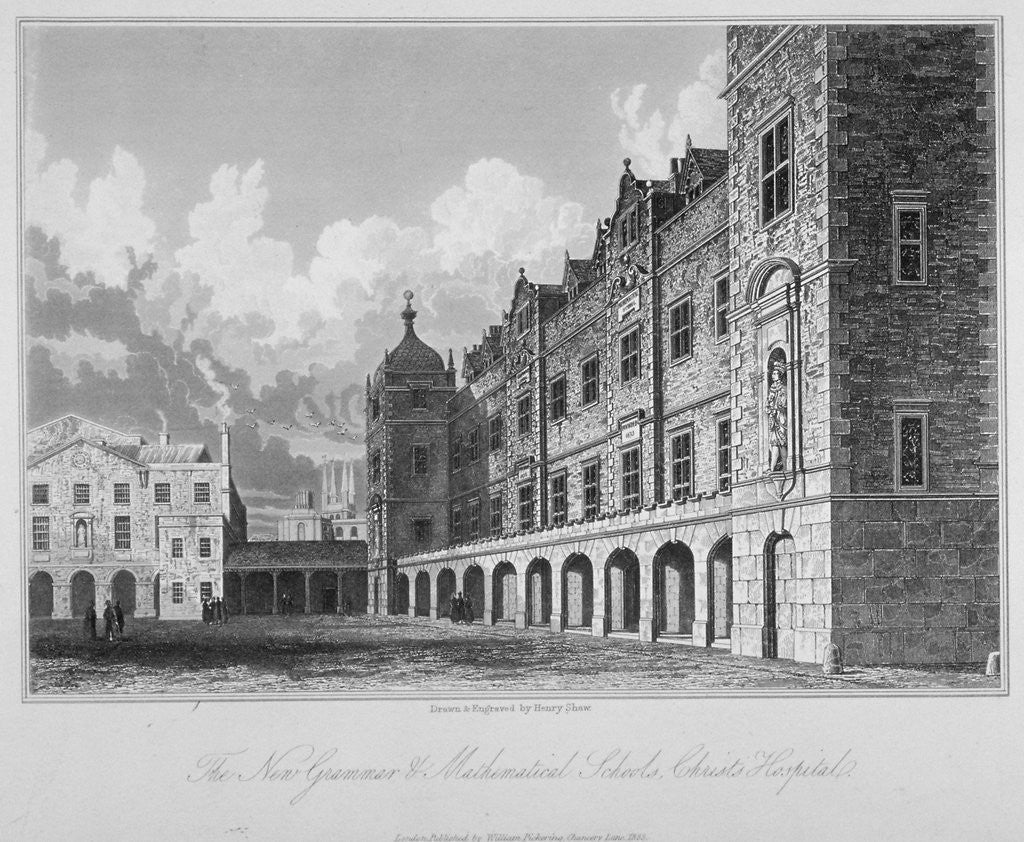 Detail of View of the new grammar and mathematical schools, Christ's Hospital, City of London by Henry Shaw