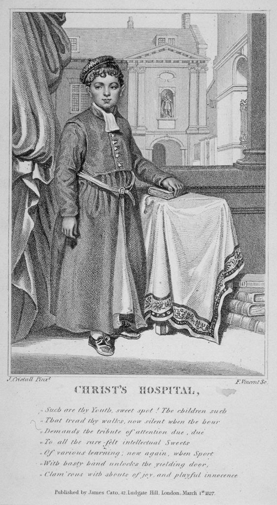 Detail of Christ's Hospital pupil with the school buildings in the background, City of London by F Vincent