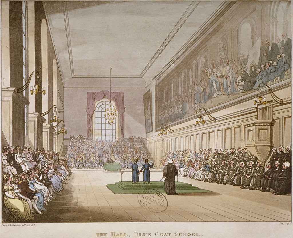 Detail of Interior view of the hall of Christ's Hospital, with an event taking place, City of London by Augustus Charles Pugin