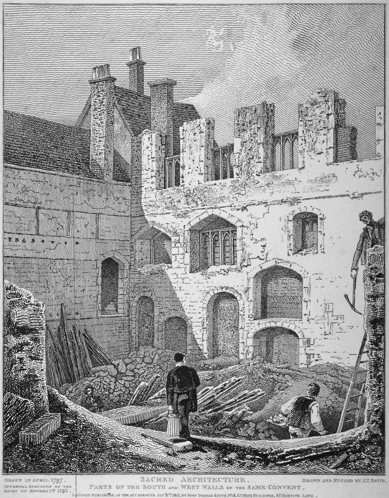 Detail of Ruins of the Church of St Clare Minoressess without Aldgate, City of London by John Thomas Smith