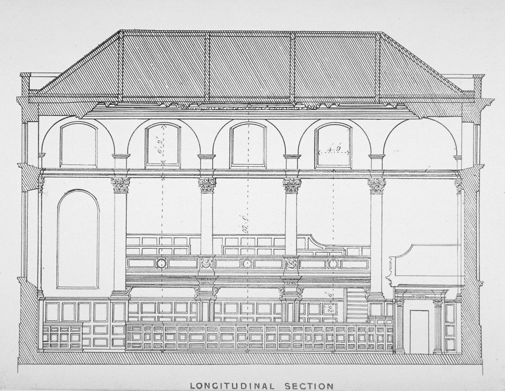 Longitudinal section of the Church of St Clement, Eastcheap, City of London by Anonymous