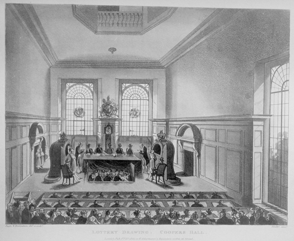 Detail of Drawing of the state lottery taking place in Coopers' Hall, City of London by Anonymous