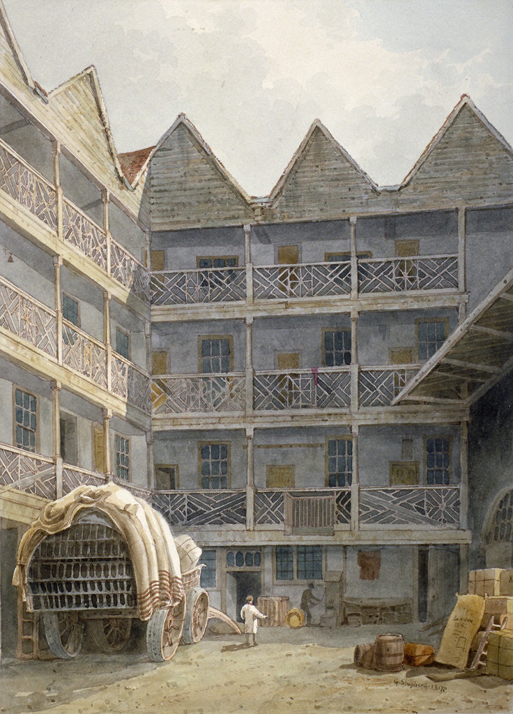 Detail of View of the yard at the Bull and Mouth Inn, St Martin's le Grand, City of London by George Shepherd
