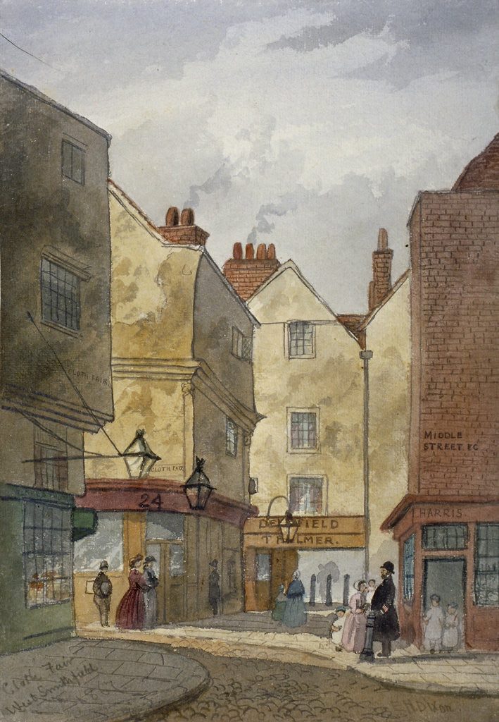 Detail of View of Cloth Fair and Middle Street, West Smithfield, City of London by EH Dixon