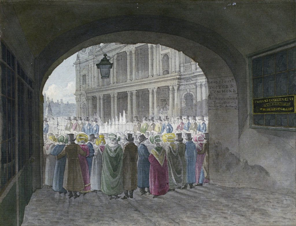 Detail of View of the entrance to Dean's Court, City of London by Robert Blemmell Schnebbelie