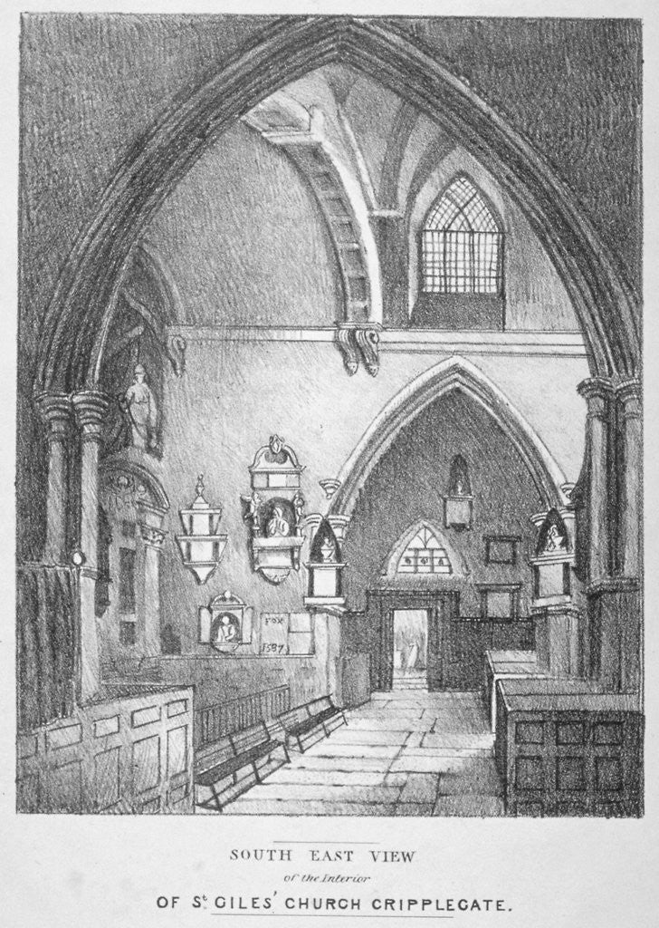 Detail of South-east view of the interior of the Church of St Giles without Cripplegate, City of London by Anonymous