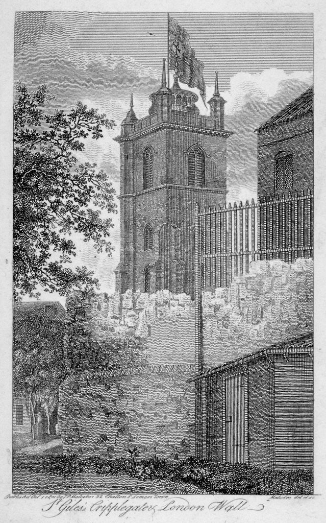Detail of Church of St Giles without Cripplegate, and London Wall, City of London by James Peller Malcolm