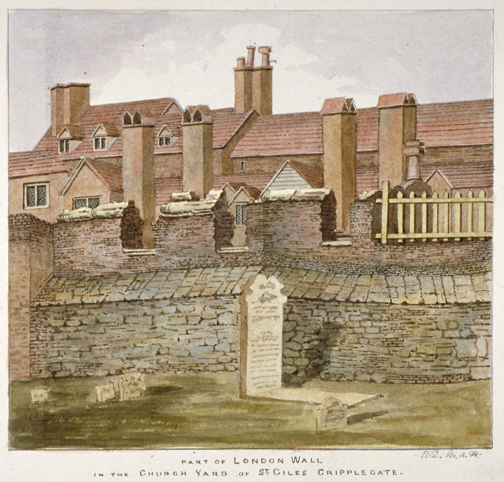 Detail of Remains of London Wall in the churchyard of St Giles without Cripplegate, City of London by Valentine Davis