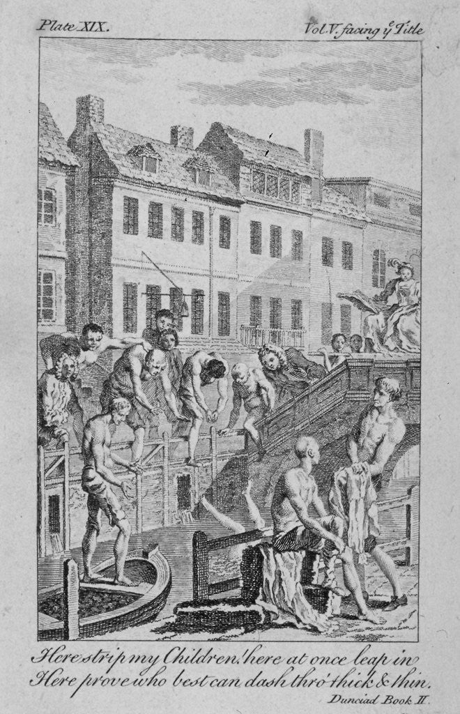 Detail of View of the Fleet Ditch with bathers, City of London by Charles Grignion