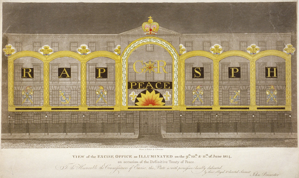 Detail of View of the Excise Office, Old Broad Street, City of London, as illuminated in June 1814 by Anonymous