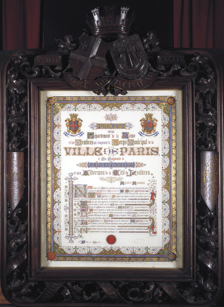 Illuminated vote of thanks from the Mayor of Paris to the Lord Mayor of London, 13 August 1852 by JP Leon la Rue