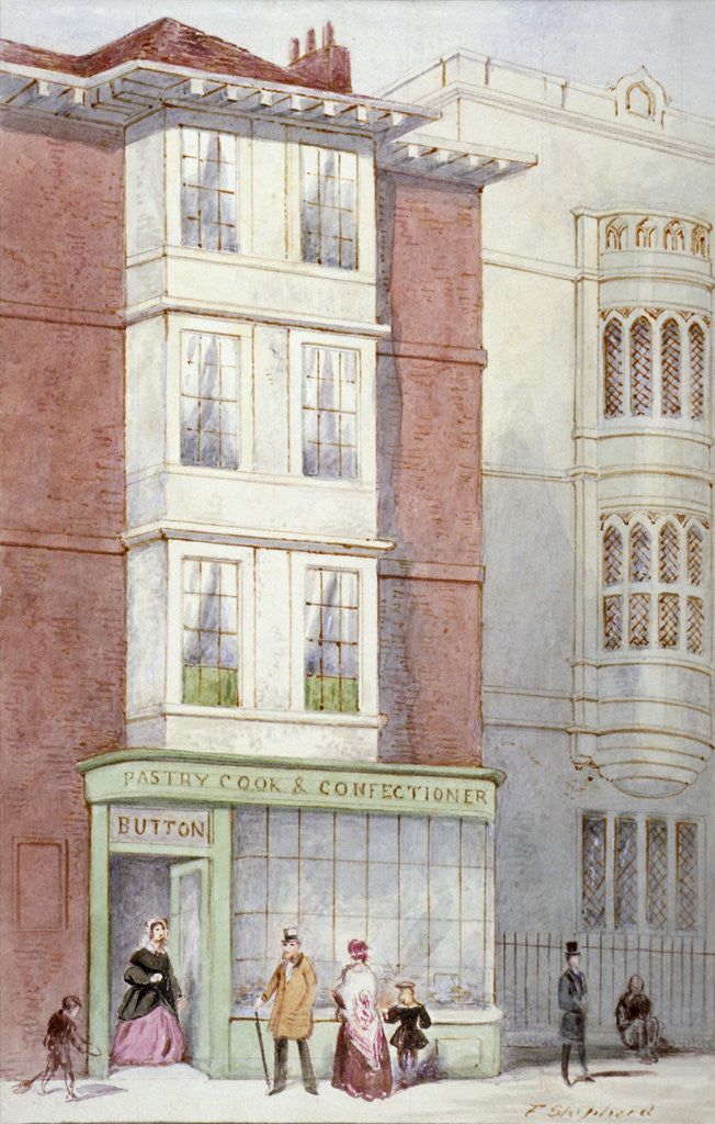 Detail of Button's pastry and confectionery shop, 187 Fleet Street, City of London by Frederick Napoleon Shepherd