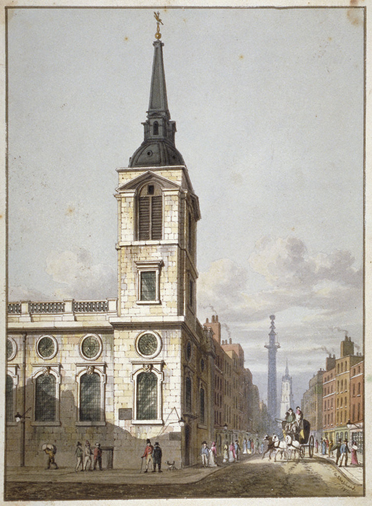 Detail of Church of St Benet Gracechurch and Gracechurch Street, City of London by George Shepherd