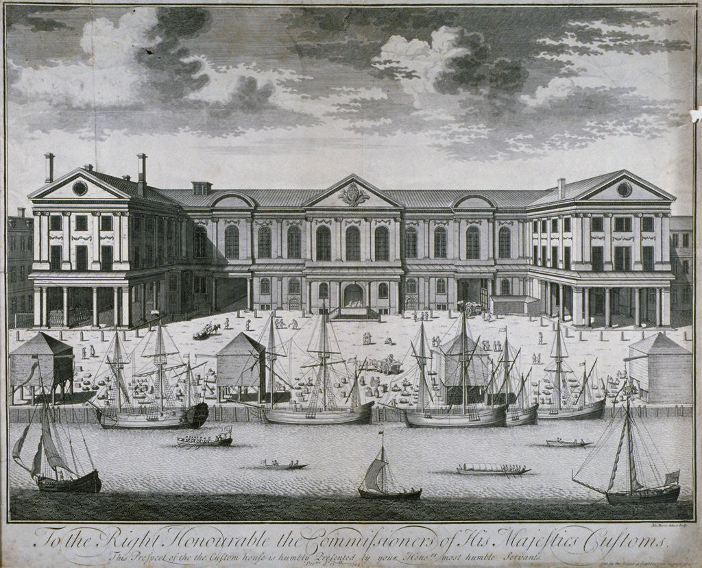 Detail of The Custom House from the River Thames, as it was in 1714 by John Harris