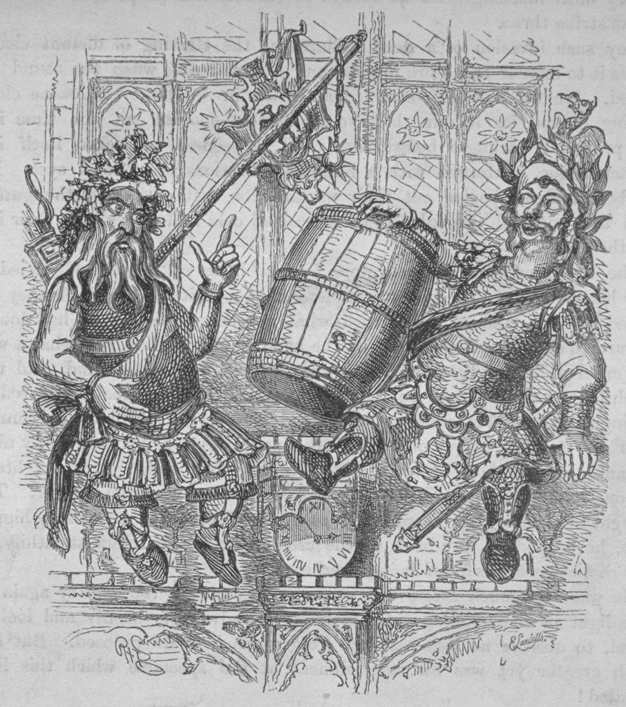 Gog and Magog with a barrel by Ebenezer Landells