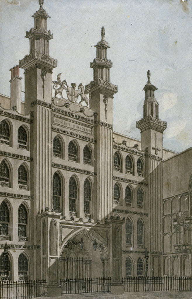 Detail of South-west view of the Guildhall front, City of London by George Shepherd