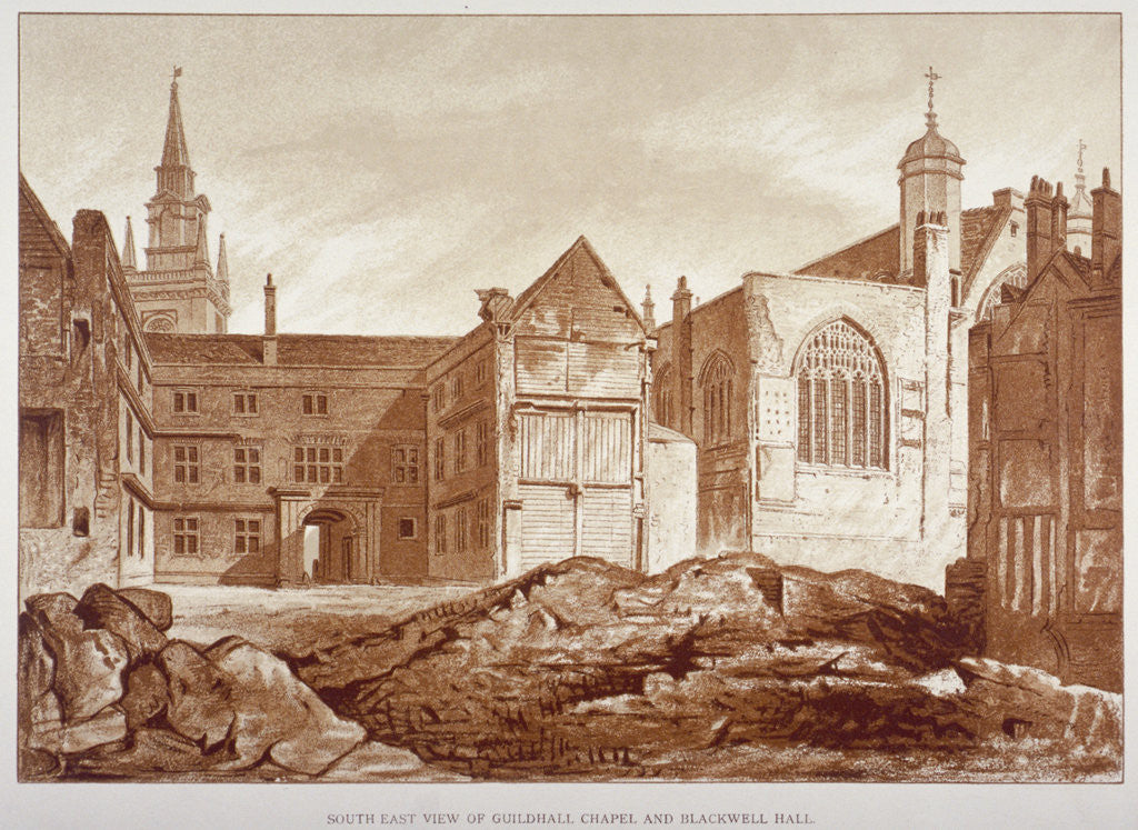 Detail of West view of the Guildhall Chapel and Blackwell Hall, City of London by Anonymous
