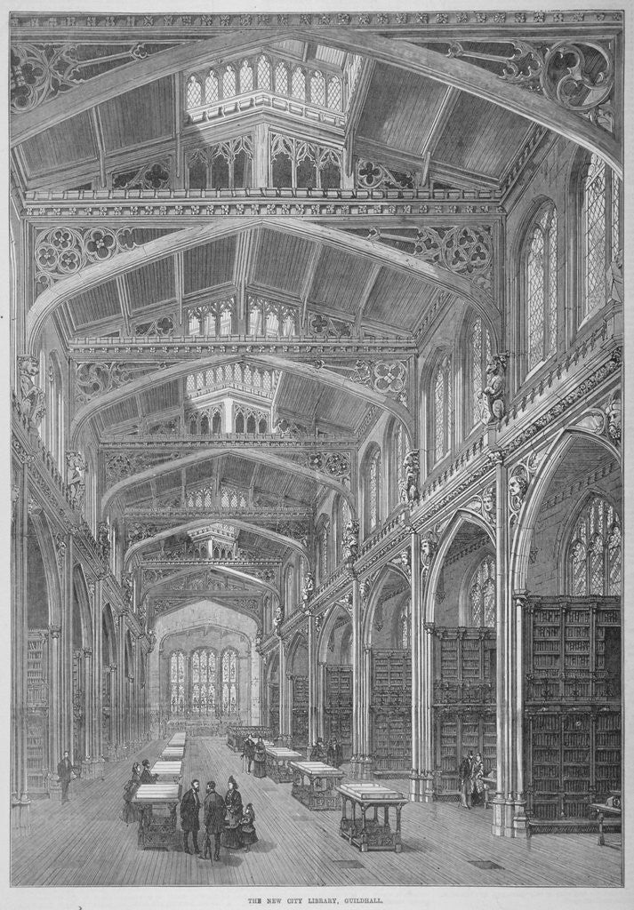 Detail of Interior view of Guildhall Library, City of London by Anonymous