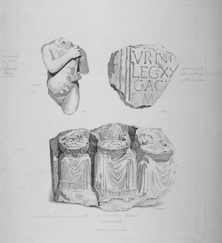 Detail of Remains of two Roman statues and an inscription on stone by John Wykeham Archer
