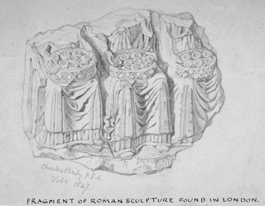 Detail of Fragment of Roman sculpture found in Hart Street, Crutched Friars, City of London by Charles Baily