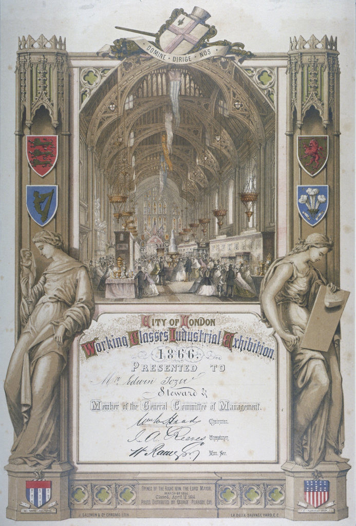 Detail of Certificate presented to stewards at City of London Working Classes Industrial Exhibition by J Salomon & Co