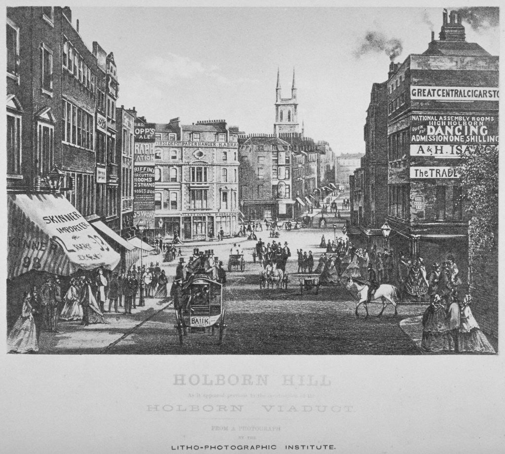 Detail of Holborn Hill and Skinner Street before Holborn Viaduct was built, City of London by Litho-Photographic Institute
