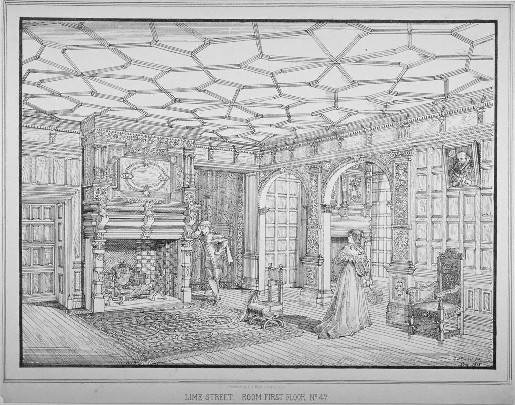 Detail of Interior view of first floor room of no 47 Lime Street, City of London by George H Birch
