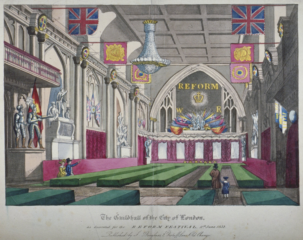 Interior view of the Guildhall decorated for the Reform Festival, City of London by Anonymous