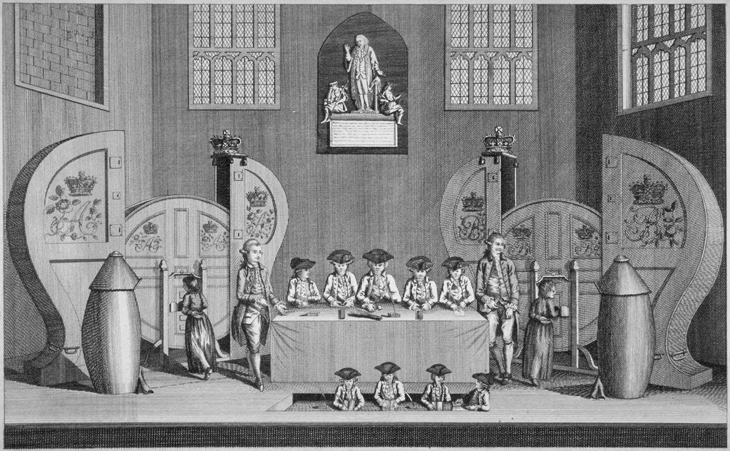Drawing of the state lottery in the Guildhall, City of London by Anonymous