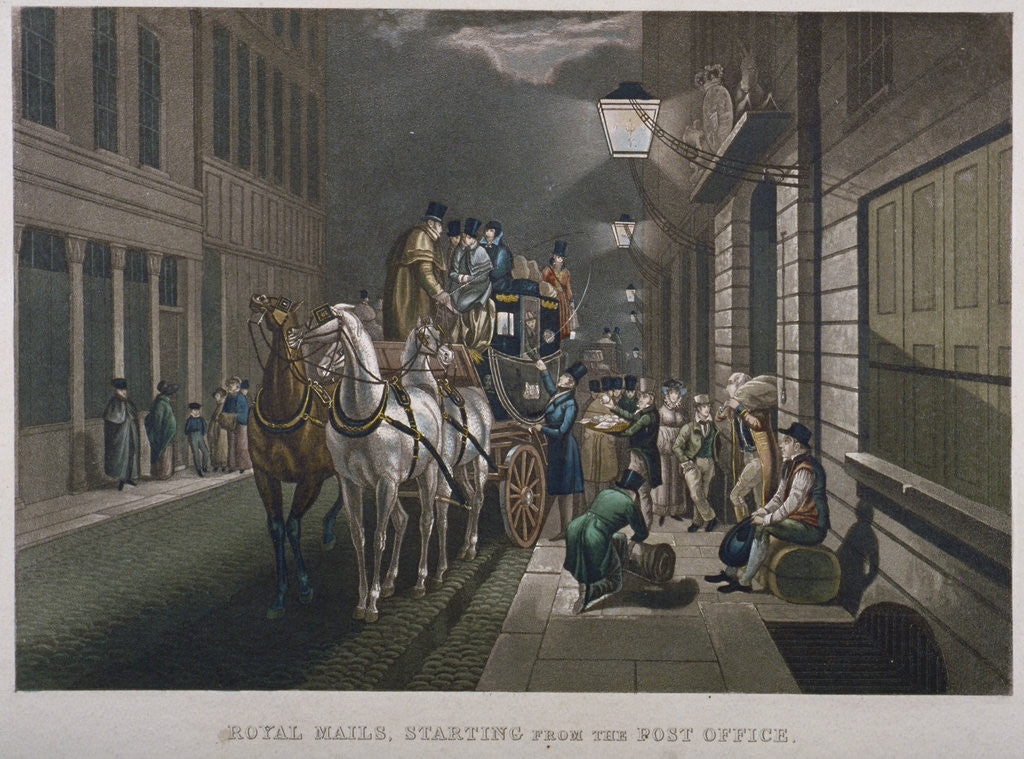 Mail coach outside the General Post Office, Lombard Street, City of London by Charles Hunt