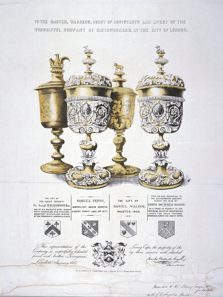 Four ornate cups belonging to the Clothworkers' Company by Sanderson & Co