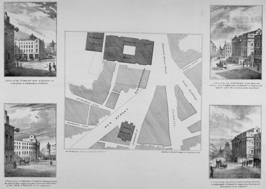 Detail of Plan of proposals for King William Street, City of London by Blades