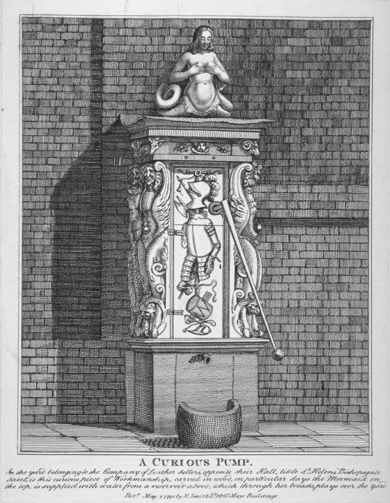 Detail of Ornate water pump in the yard at Leathersellers' Hall, Little St Helen's, City of London by John Thomas Smith