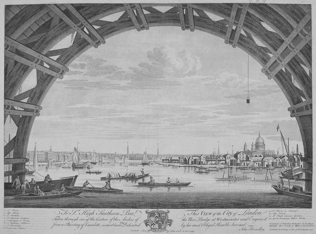 Detail of View of London and the River Thames from under Westmister Bridge by Remigius Parr