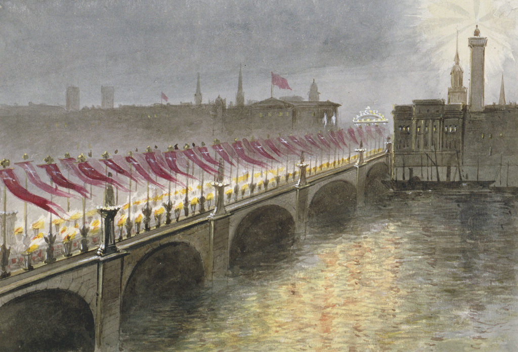 Detail of View of London Bridge on the night of the arrival of the Princess Alexandra of Denmark, 1863 by Maul