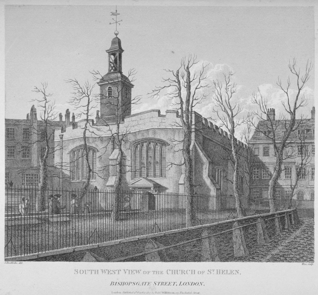 Detail of South-west view of the Church of St Helen, Bishopsgate, City of London by William Wise
