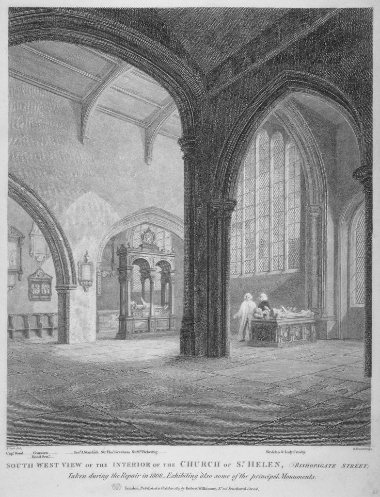 Interior south-west view of the Church of St Helen, Bishopsgate, City of London by Bartholomew Howlett
