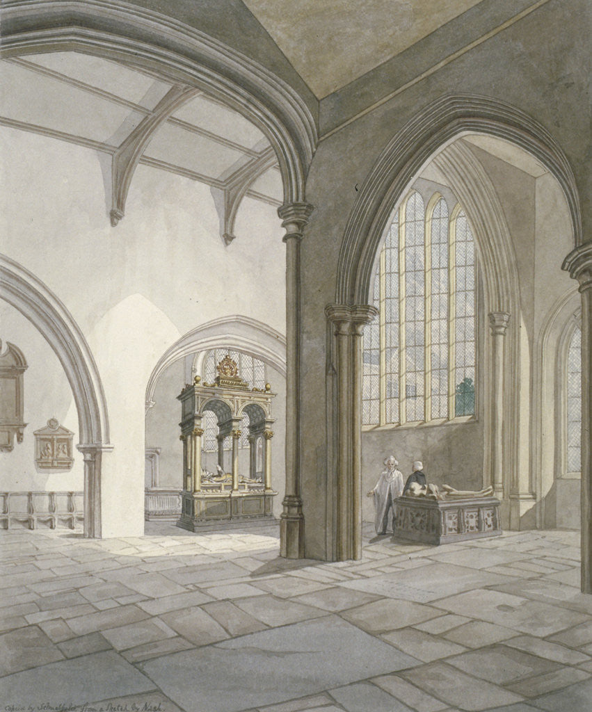Detail of Interior south-west view of the Church of St Helen, Bishopsgate, City of London by Frederick Nash