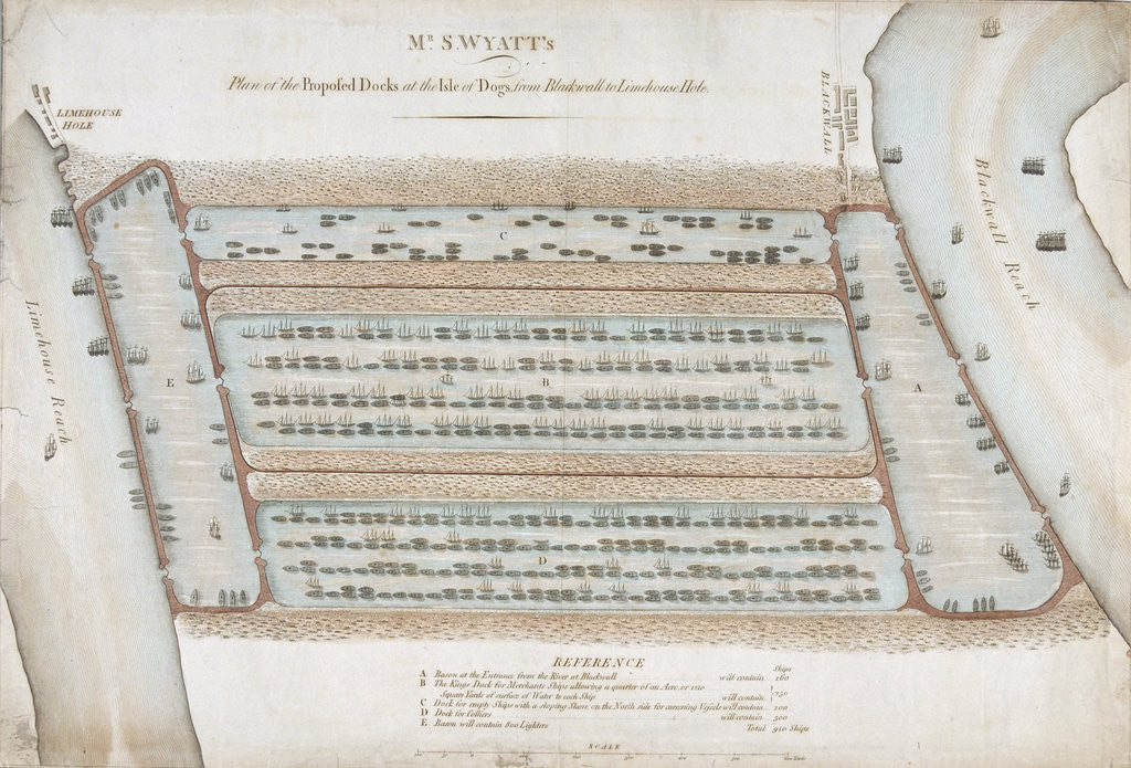 Detail of Plan of proposed docks at the Isle of Dogs, now the site of West India Docks, London by Anonymous