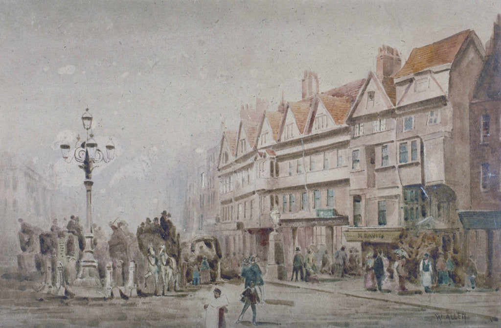 Detail of View east along the south side of Holborn and Stable Inn, London by W Allen