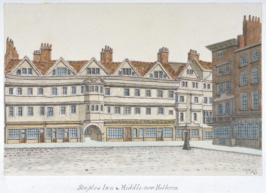Detail of View of Staple Inn and the buildings of Middle Row in the centre of Holborn, London by Valentine Davis