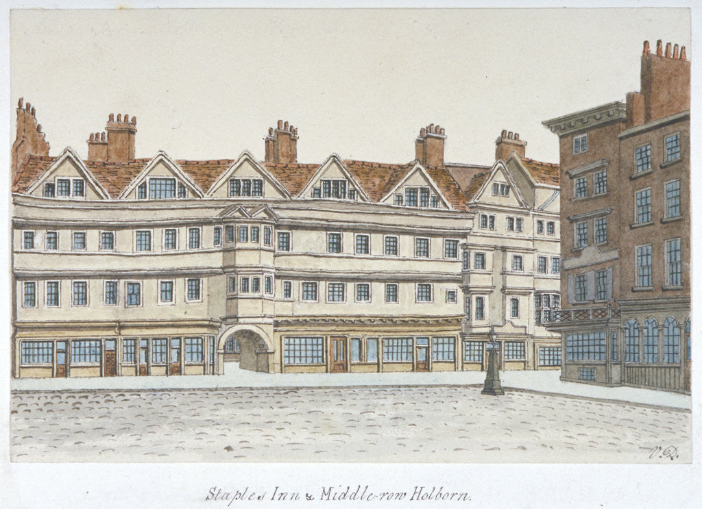 View of Staple Inn and the buildings of Middle Row in the centre of Holborn, London by Valentine Davis