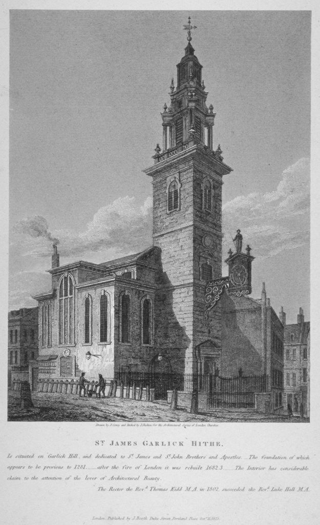 Detail of View of the Church of St James Garlickhythe, City of London by Joseph Skelton
