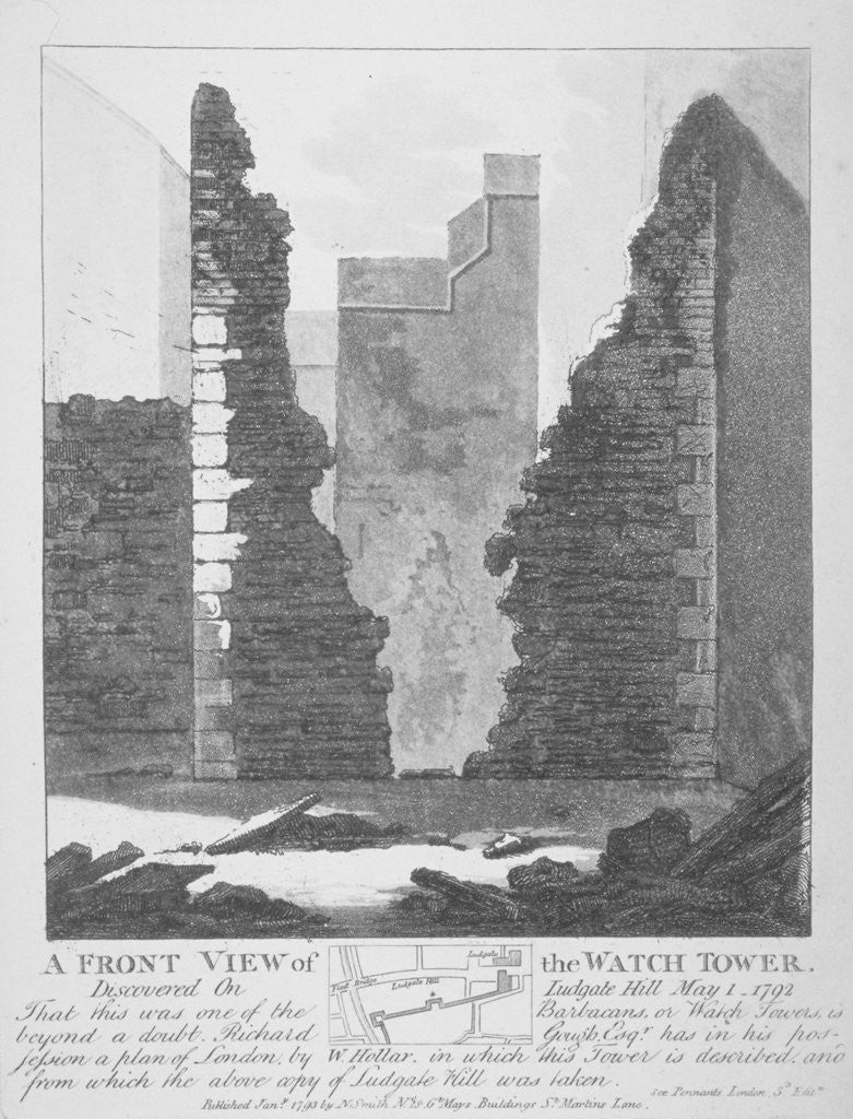 Detail of Front view of the watch tower on Ludgate Hill, City of London by John Thomas Smith