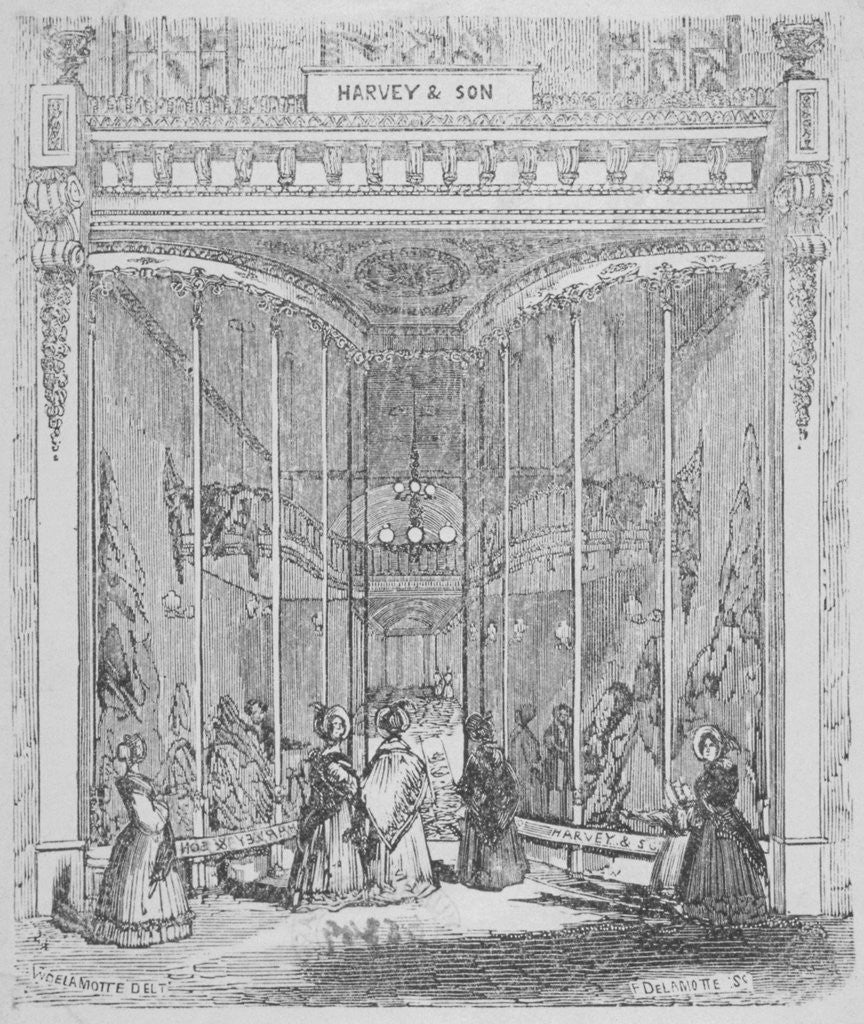 Detail of The premises of Harvey and Son at no 9 Ludgate Hill, Ludgate Hill, City of London by William Alfred Delamotte