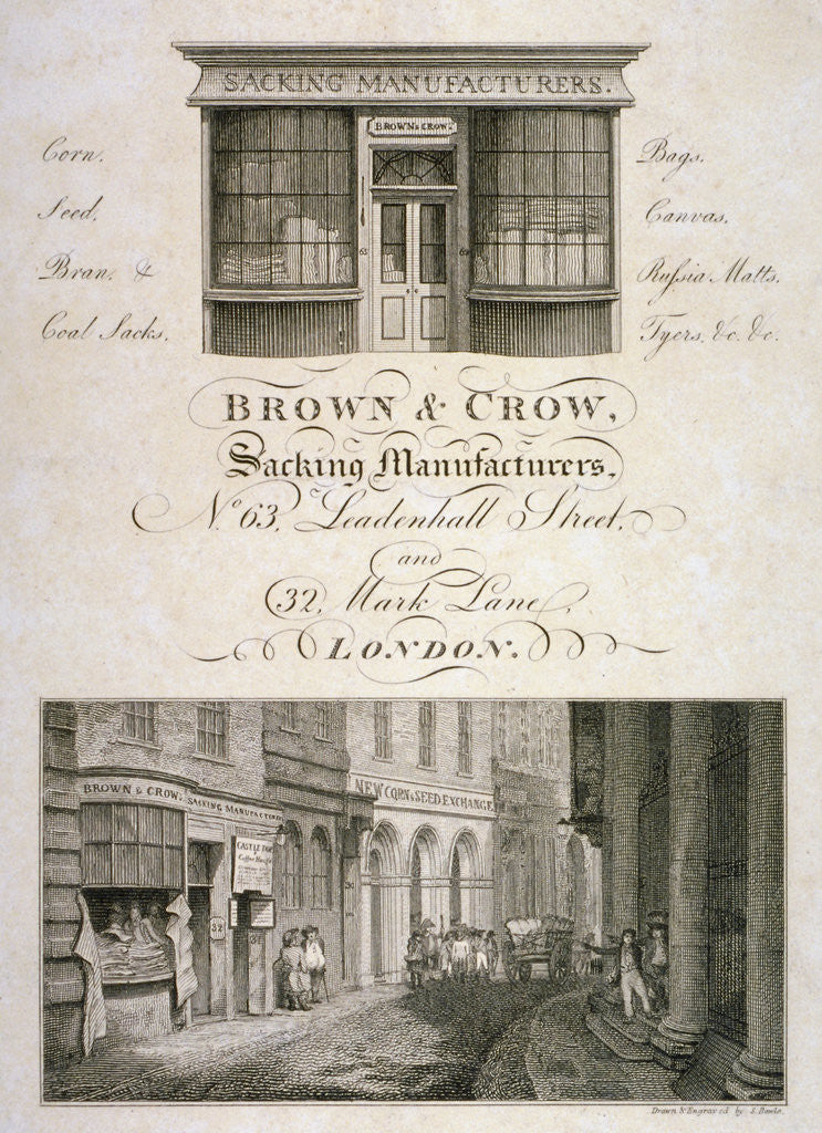 Detail of Shop front of Brown and Crow, sacking manufacturers, 32 Mark Lane, City of London by Samuel Rawle