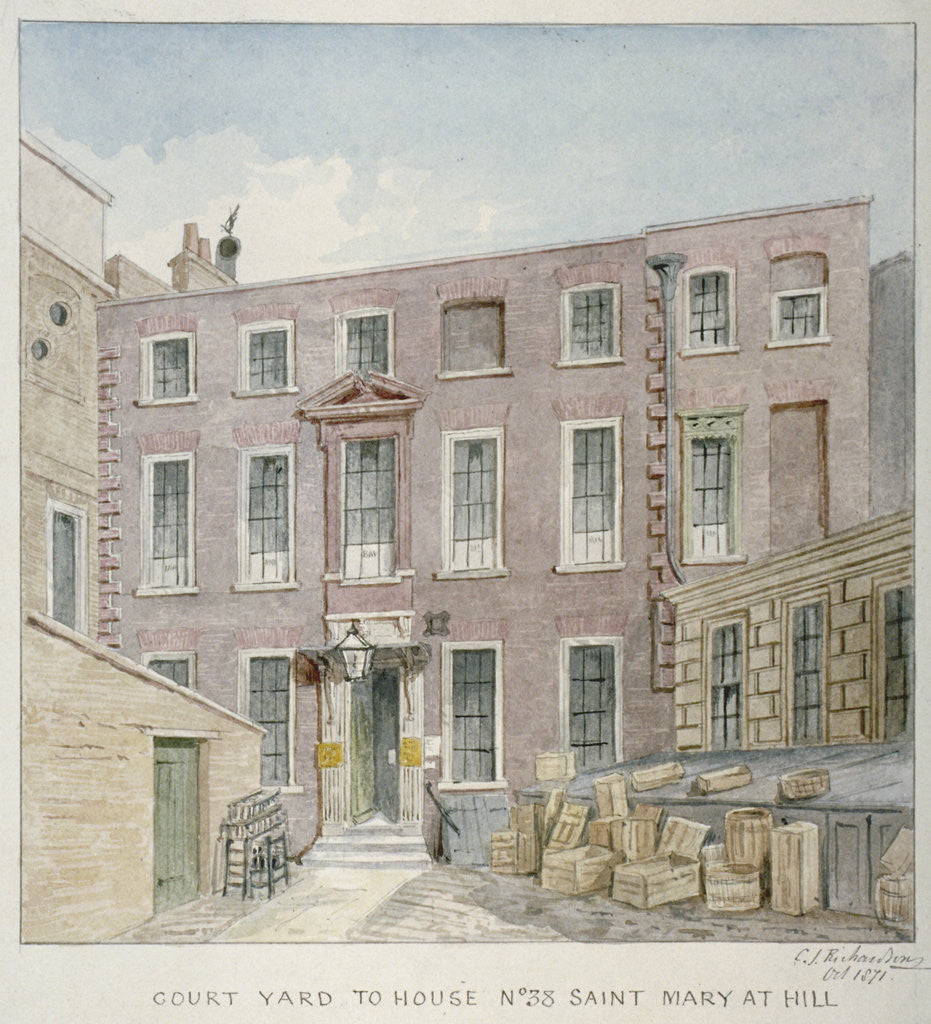 Detail of View of the courtyard at no 38 St Mary at Hill, City of London by Charles James Richardson