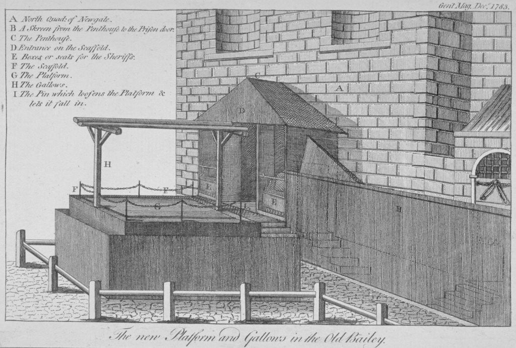 Detail of The platform and gallows at Newgate Prison, Old Bailey, City of London by Anonymous