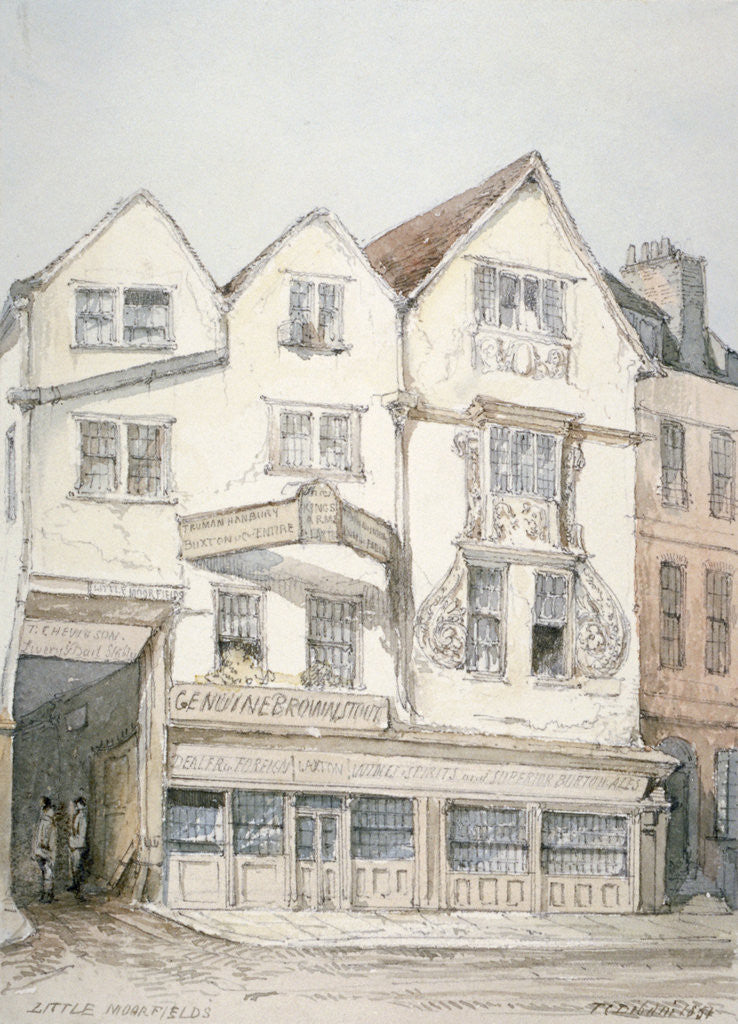 Detail of King's Arms Inn, Moorfields, with decorative moulding on the front, City of London by Thomas Colman Dibdin