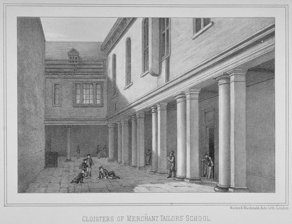 Detail of View of the cloisters of the Merchant Taylors' School, City of London by Maclure
